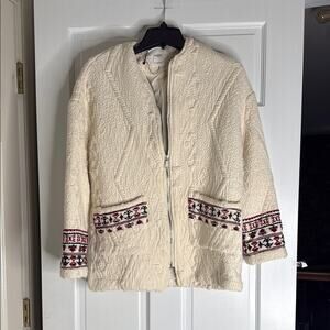 Mango Cream and Red Teddy Jacket with Plush Texture. Xs
